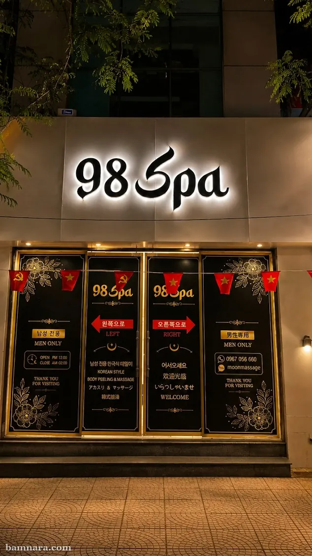하노이 98 스파 야간 외관 간판